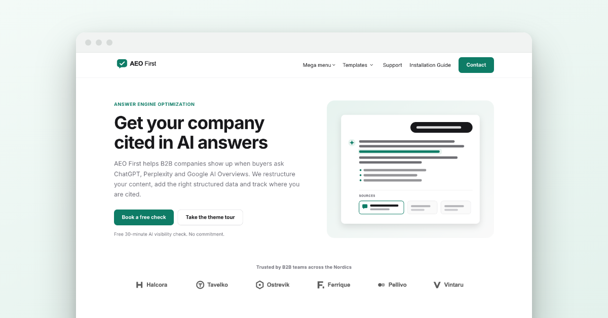 The HubSpot page editor with an AEO First module selected and its Styles tab open