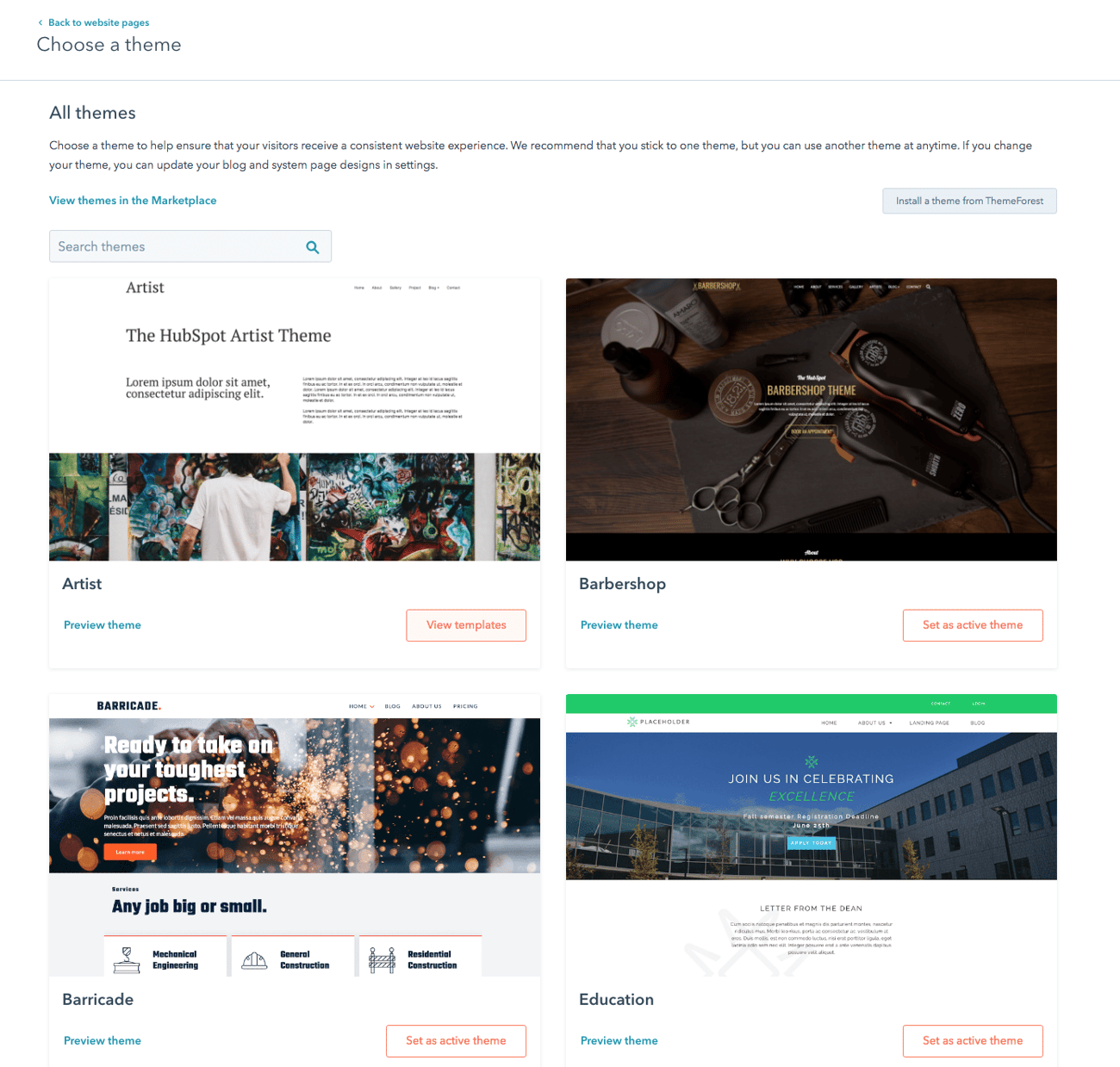 Screenshot: Artist theme, 3. Create a page