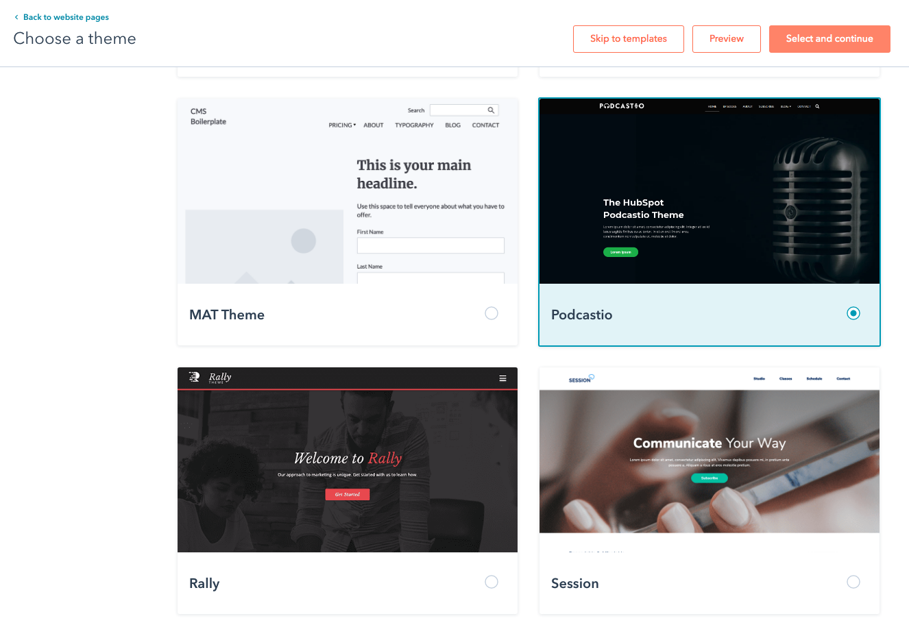 Screenshot: Podcastio theme, 3. Create a page