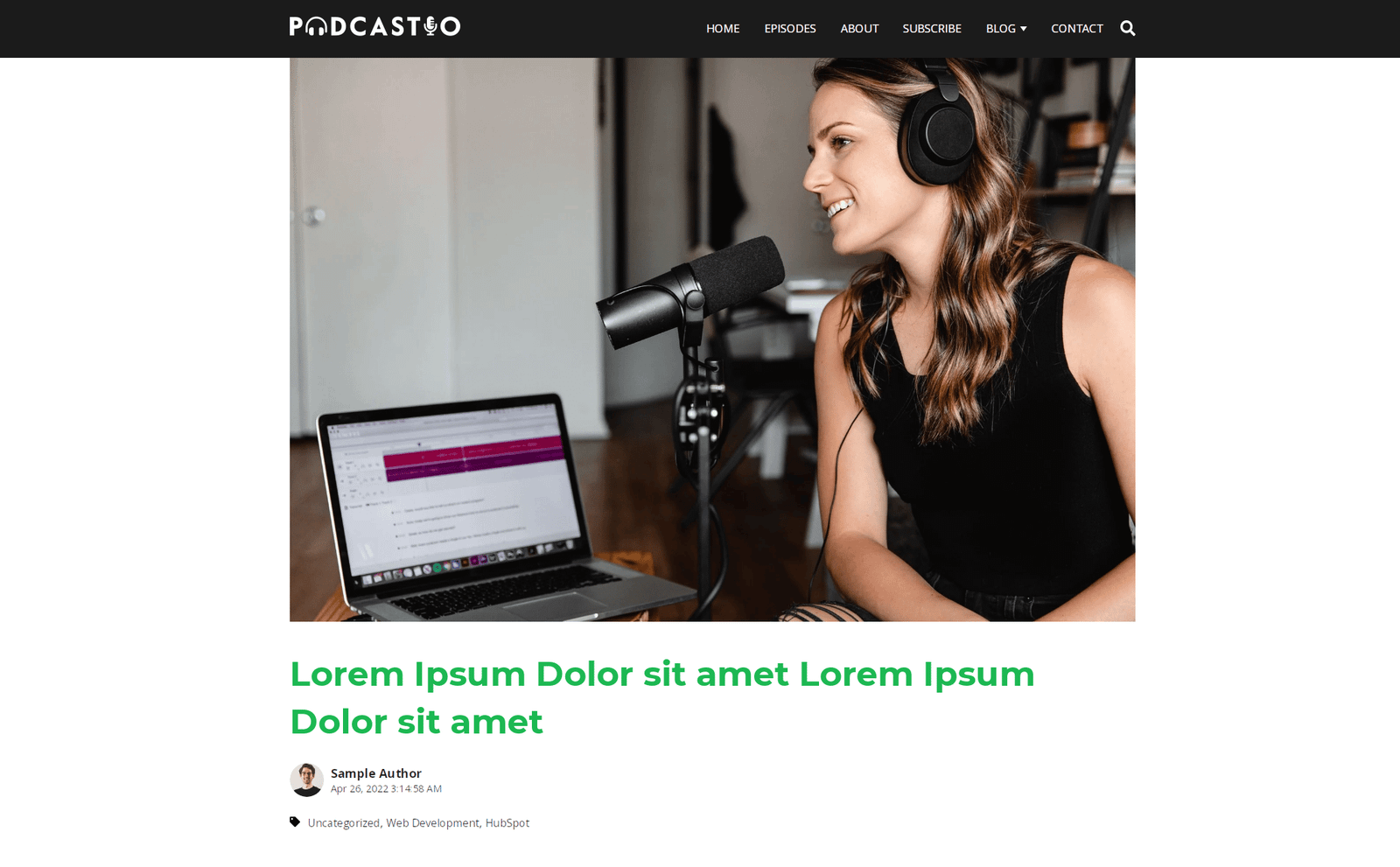 Screenshot: Podcastio theme, 6.1 Blog hero