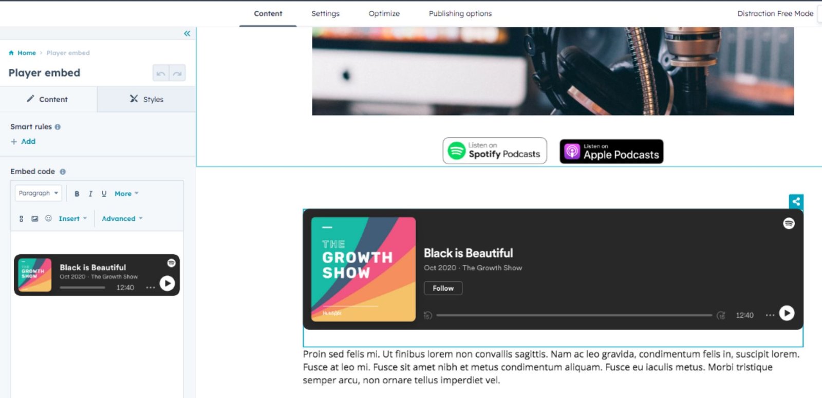 Screenshot: Podcastio theme, 6.1 Blog hero