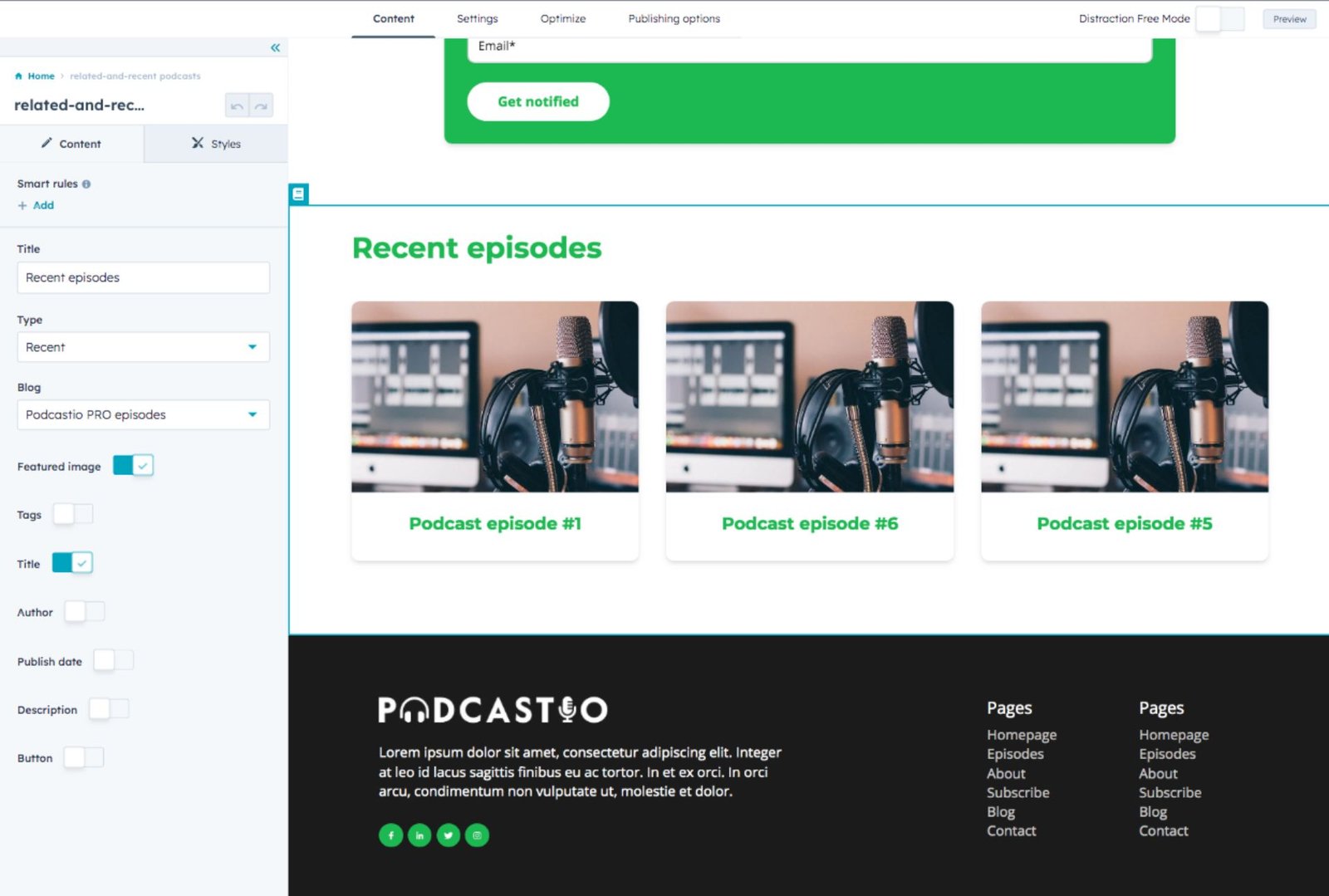 Screenshot: Podcastio theme, 6.1 Blog hero