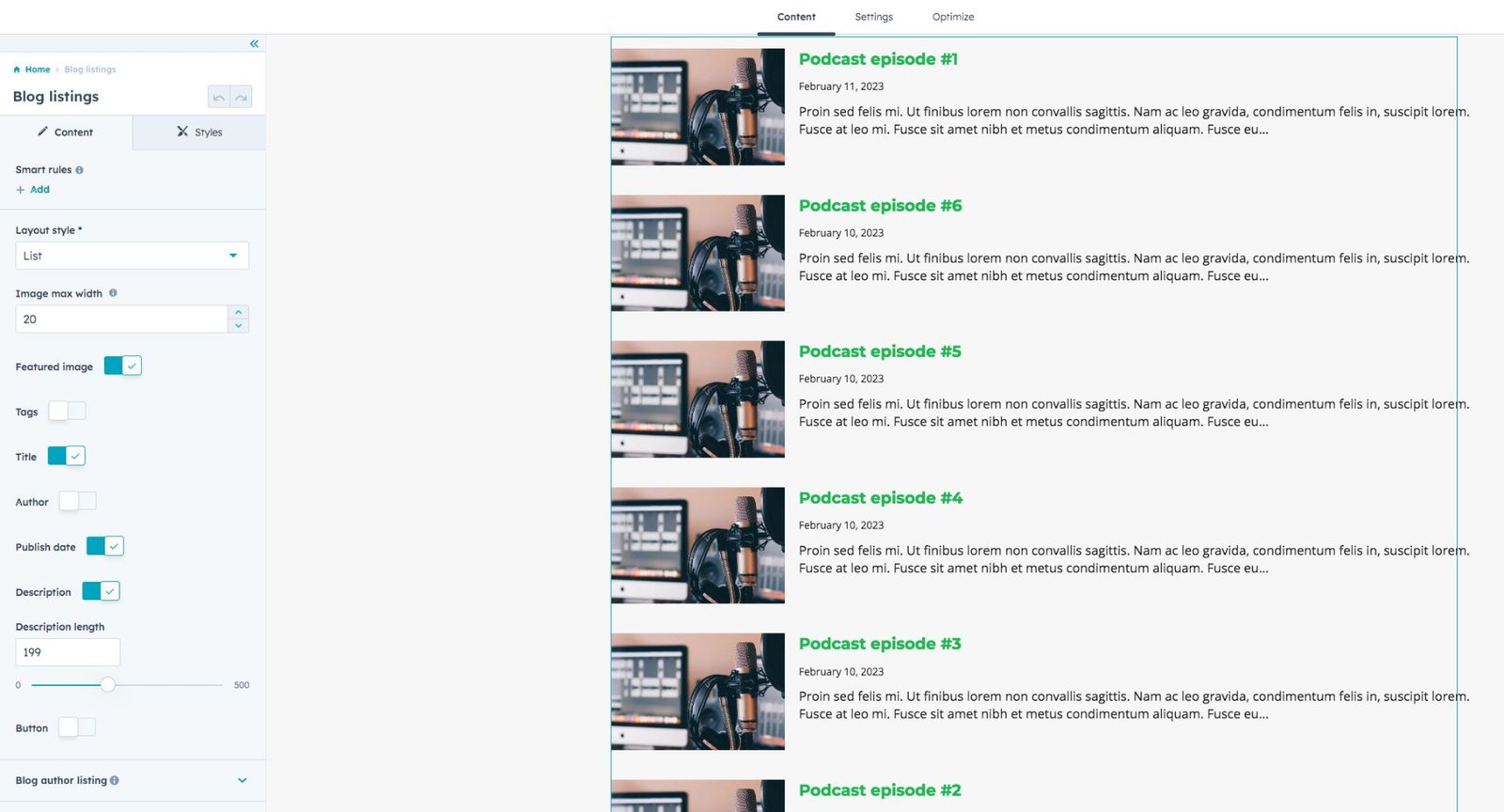 Screenshot: Podcastio theme, 6.1 Blog hero