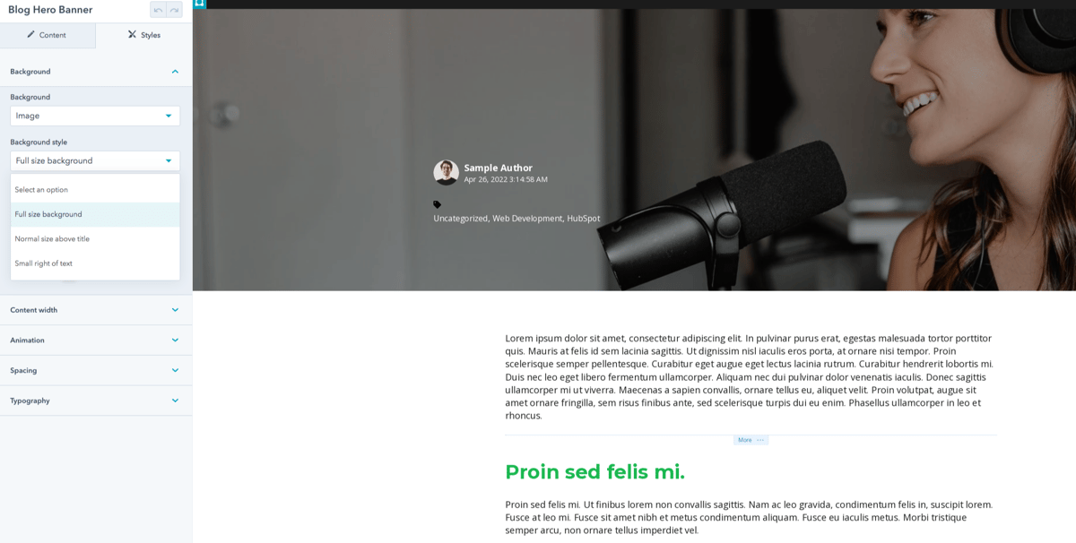 Screenshot: Trainer theme, 6.1 Blog hero