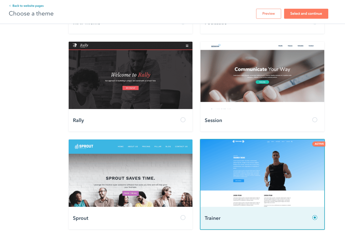 Screenshot: Trainer theme, 3. Create a page