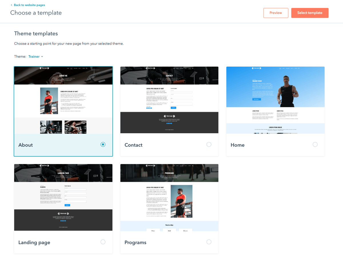 Screenshot: Trainer theme, 3. Create a page
