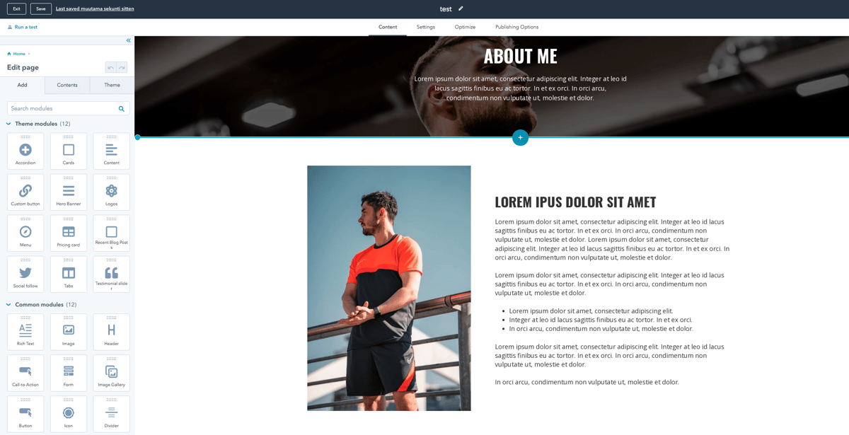 Screenshot: Trainer theme, 4. Edit a page