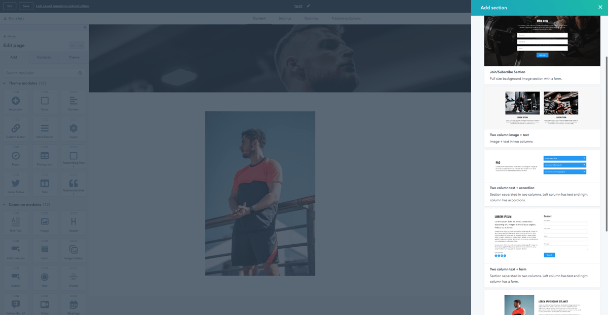 Screenshot: Trainer theme, 4. Edit a page