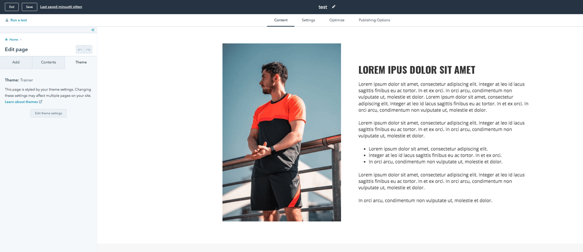 Screenshot: Trainer theme, 4. Edit a page