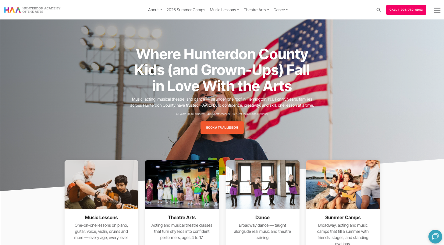 Hunterdon Academy of the Arts website homepage
