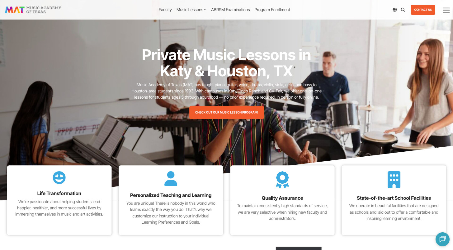 Music Academy of Texas website homepage