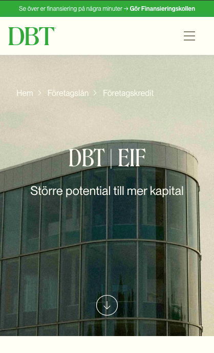 The same DBT homepage at phone width
